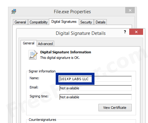 Screenshot of the 101XP LABS LLC certificate
